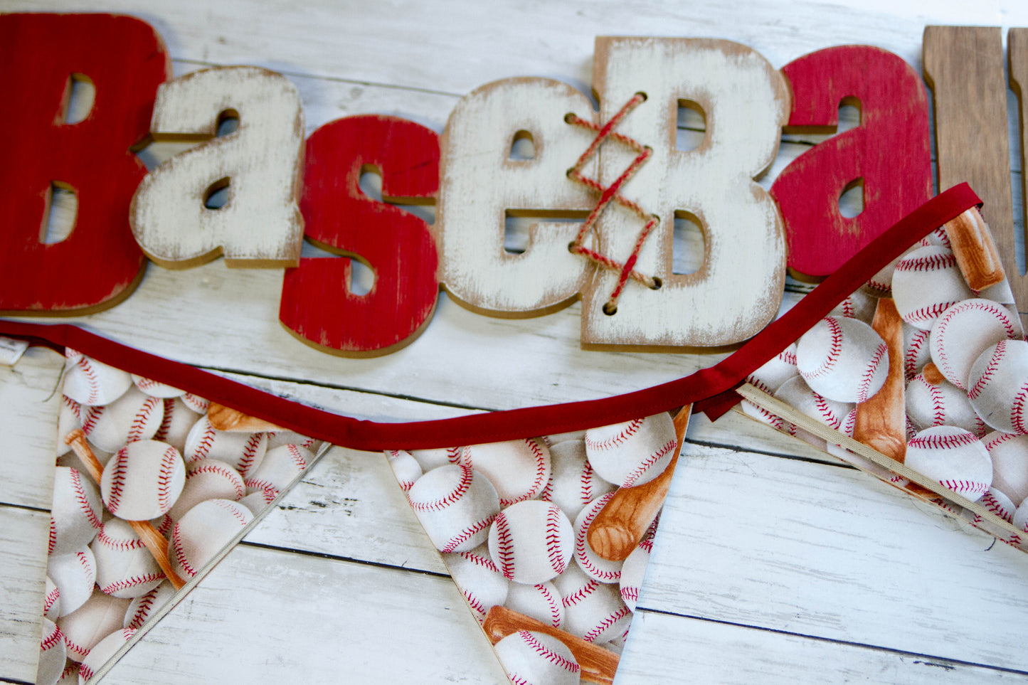 Baseball Fabric Banner | Baseball Flag Banner | Made to Order | Sport Themed Baseball Fabric Bunting Banner | Baseball Flag Banner | Sustainable Home Decor