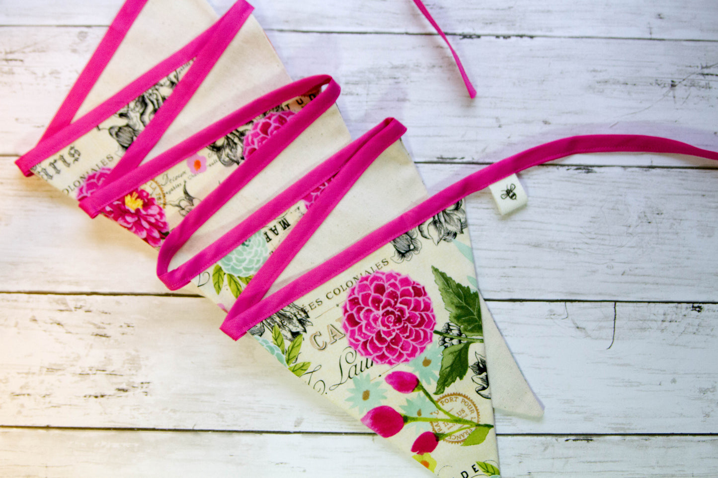Fabric Flowered Bunting Banner | Flowered Flag Banner | Colorful Spring Banner | Flag Banner | Made to Order