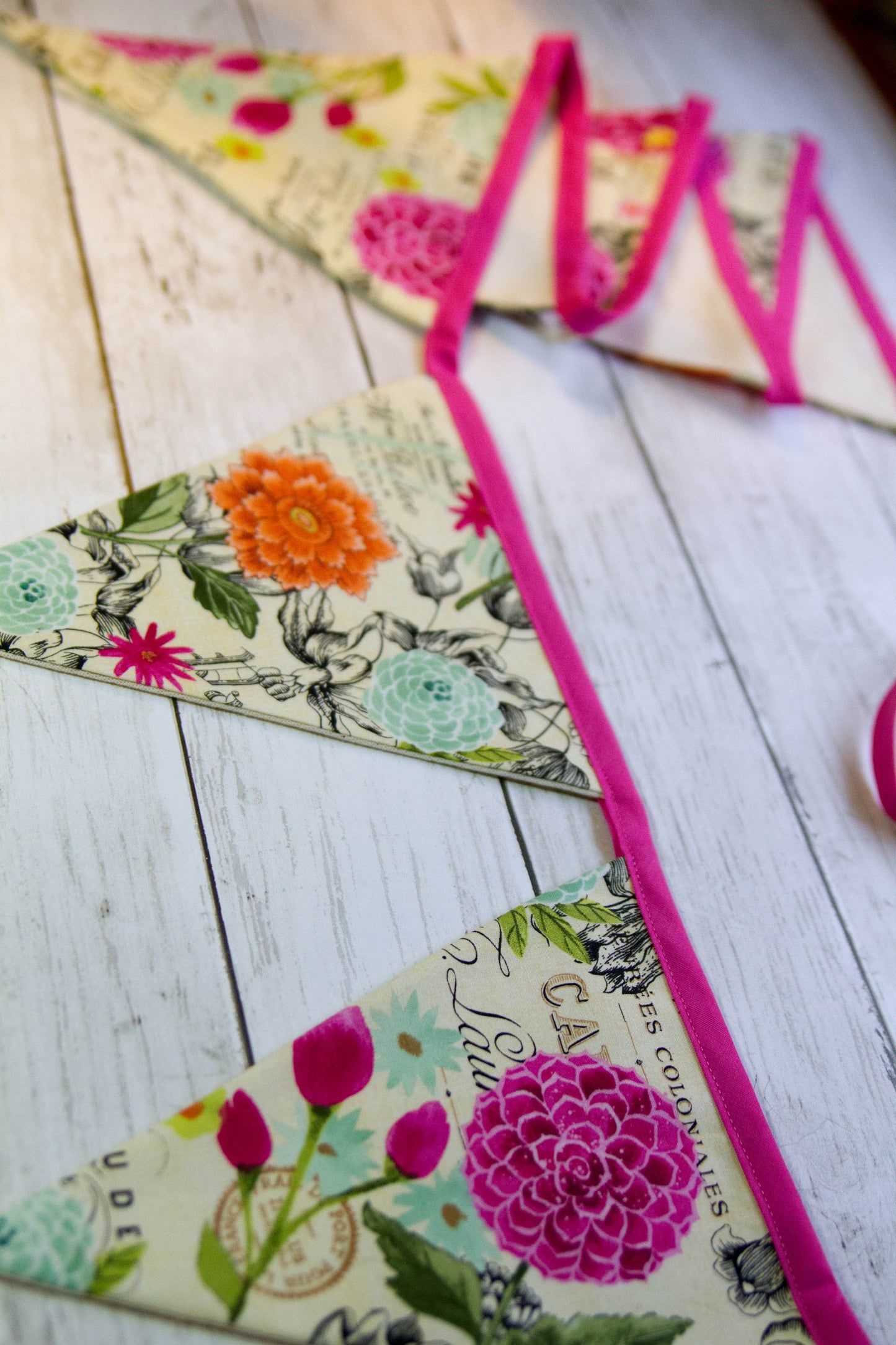 Fabric Flowered Bunting Banner | Flowered Flag Banner | Colorful Spring Banner | Flag Banner | Made to Order