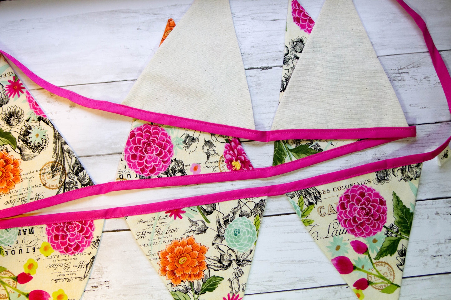 Fabric Flowered Bunting Banner | Flowered Flag Banner | Colorful Spring Banner | Flag Banner | Made to Order