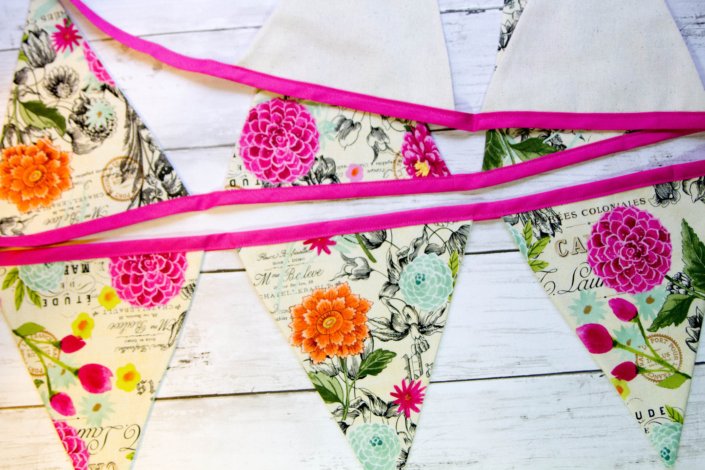 Fabric Flowered Bunting Banner | Flowered Flag Banner | Colorful Spring Banner | Flag Banner | Made to Order