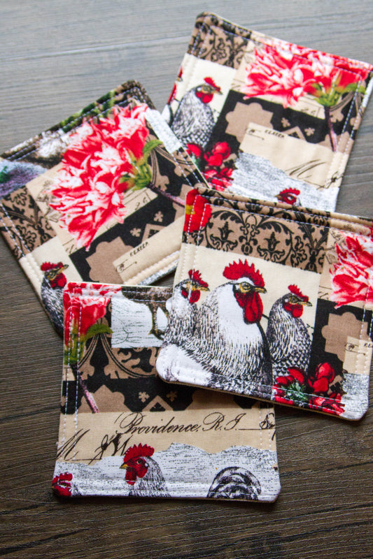 Rooster Fabric Coaster Set