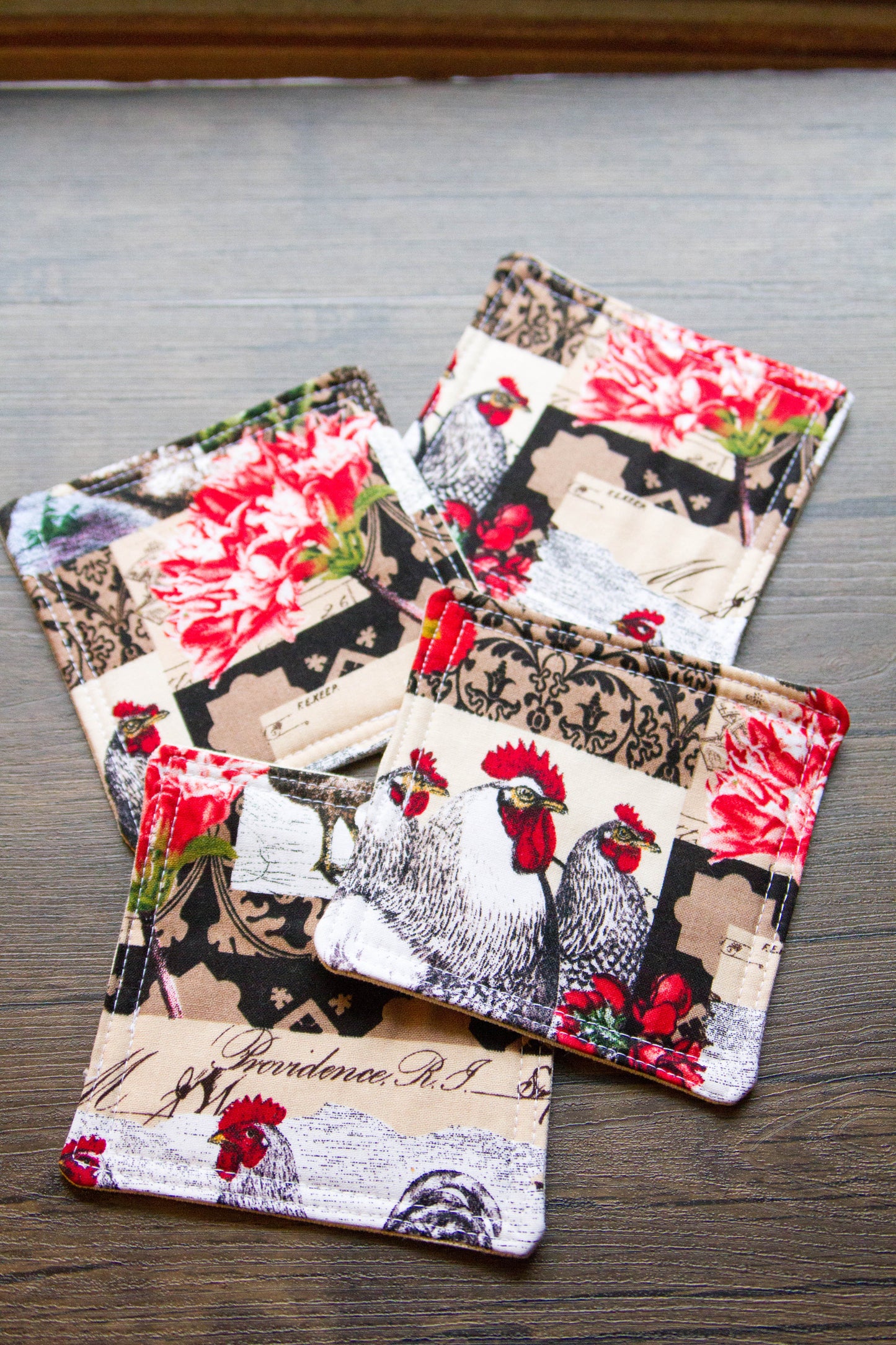 Rooster Fabric Coaster Set