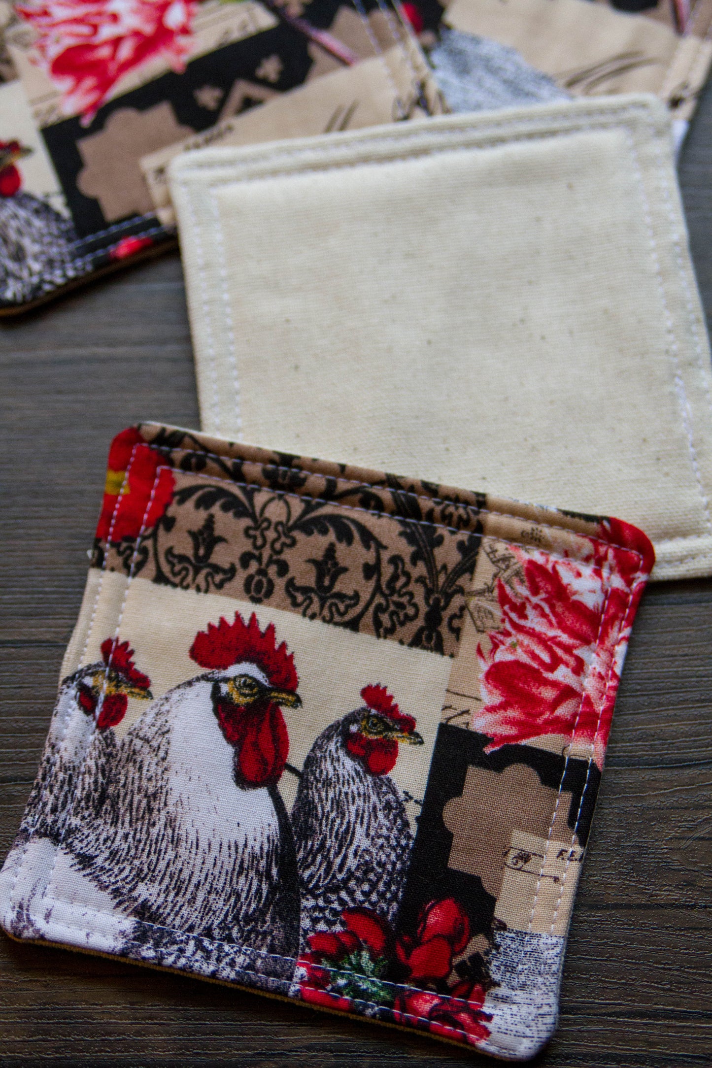 Rooster Fabric Coaster Set