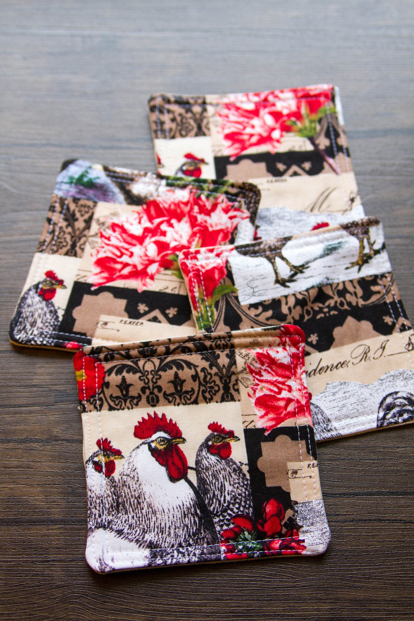 Rooster Fabric Coaster Set