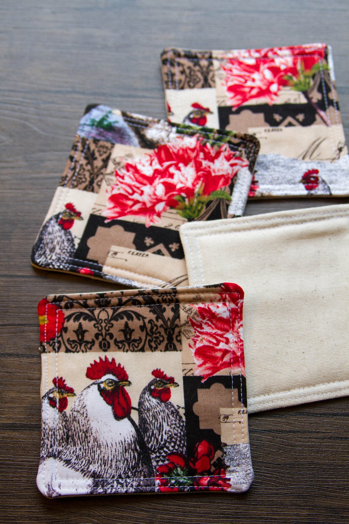Rooster Fabric Coaster Set