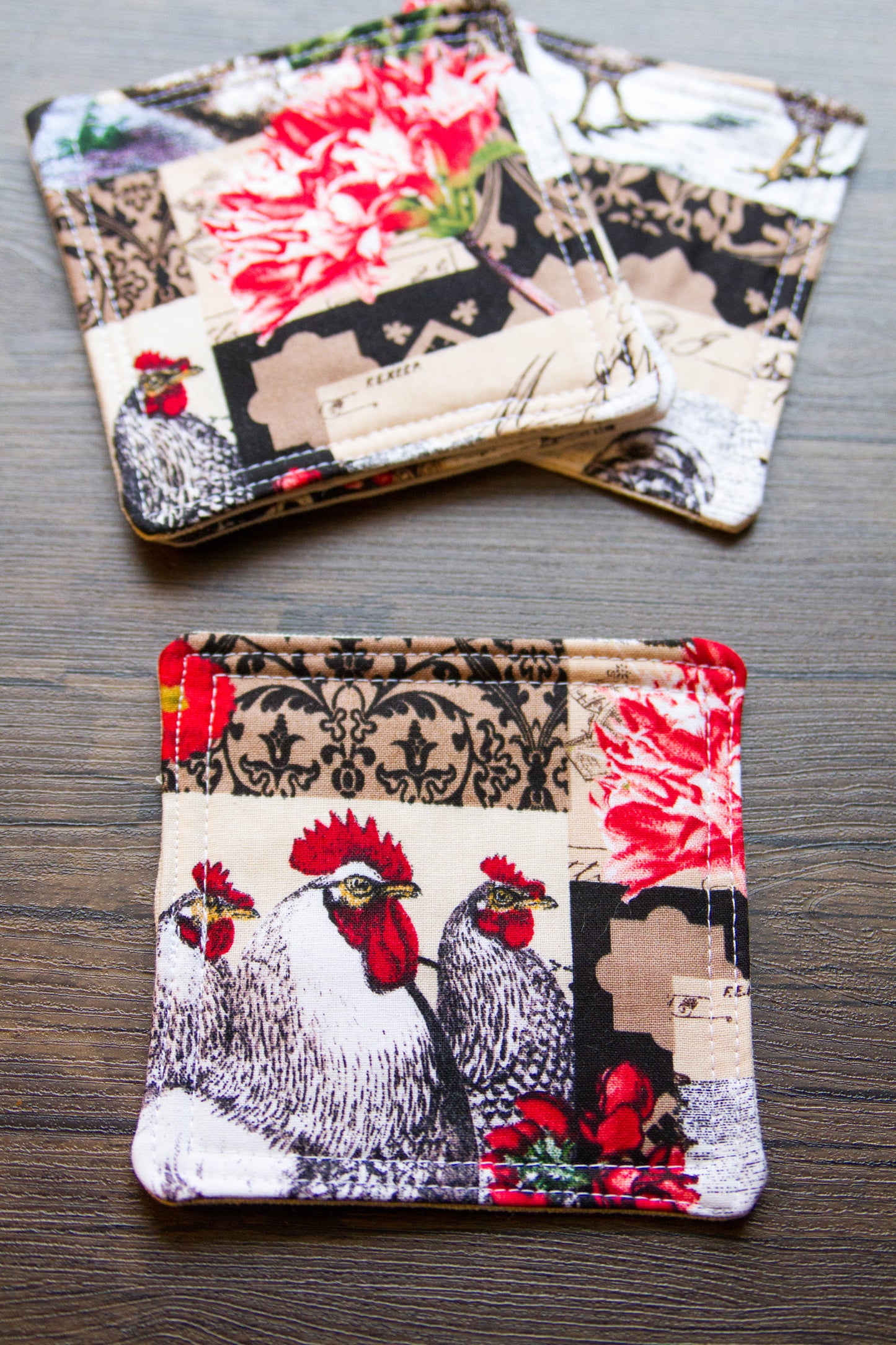 Rooster Fabric Coaster Set